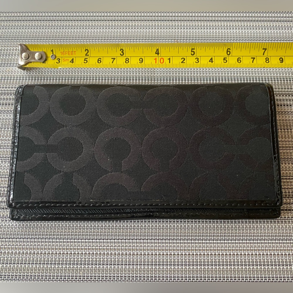 Coach slim cheque book holder in signature black canvas